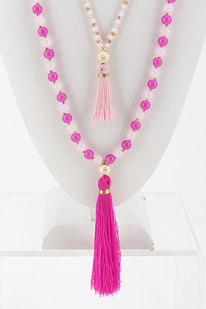 Double Layer Long Beaded Necklace With Tassels Set 6BAI4